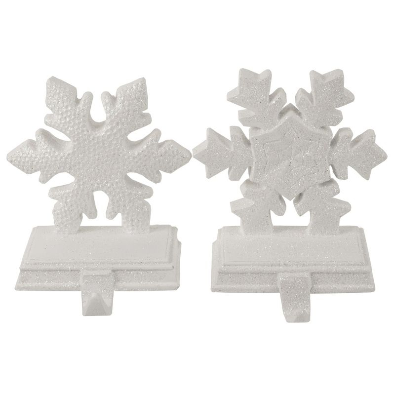 Set of 2 White Glittered Snowflake Christmas Stocking Holder 6.5"