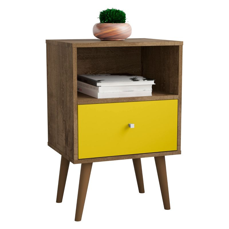 Liberty 1.0 Mid Century Modern Nightstand Rustic Brown/Yellow - Manhattan Comfort