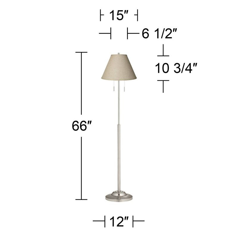360 Lighting Abba Modern Floor Lamp Standing 66" Tall Brushed Nickel Silver Fine Burlap Fabric Empire Shade for Living Room Bedroom Office House Home