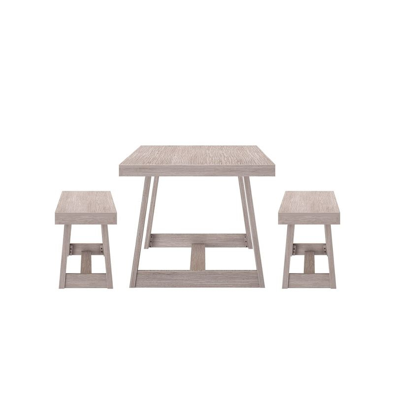 Plank+Beam Farmhouse Dining Table Set with 2 Benches, Table for Dining Room/Kitchen, Seats 6, 72", Seashell Wirebrush