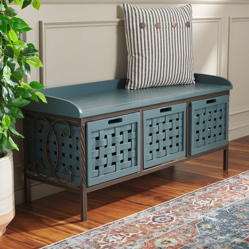 Isaac 3 Drawer Wooden Storage Bench - Teal - Safavieh