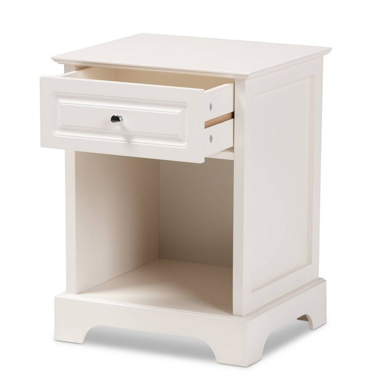 1 Drawer Chase Wood Nightstand White - Baxton Studio: Silver Knob, Open Shelf Storage