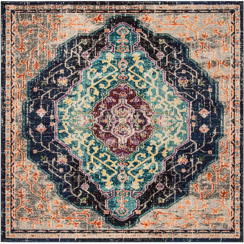 Monaco MNC249 Power Loomed Area Rug - Black/Blue - 6'7"x6'7" - Safavieh.