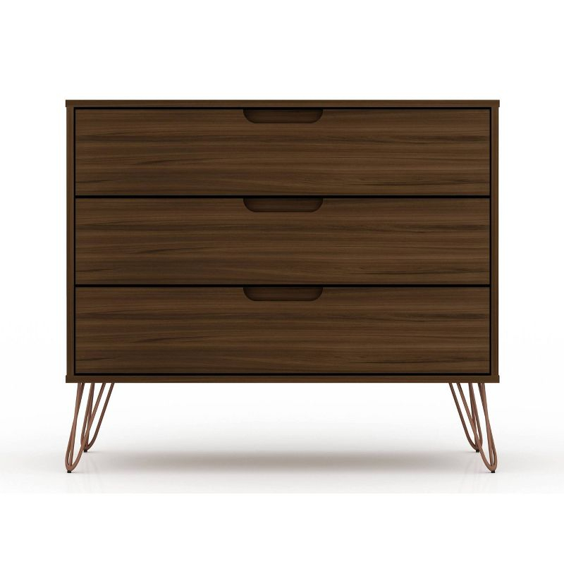 Manhattan Comfort Rockefeller Dresser Brown - Manhattan Comfort: MDF Composite Frame, 3-Drawer Storage for Bedroom, Assembly Required