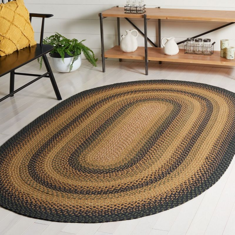 Braided BRD651 Flat Weave Indoor Area Rug - Gold/Sage - 5'x8' Oval - Safavieh