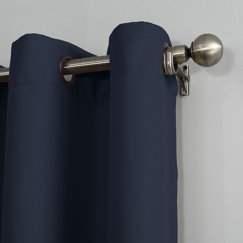 48"x63" No. 918 Semi-Sheer Montego Casual Textured Grommet Curtain Panel Navy Blue: Modern Light Filtering Indoor Curtain Panels