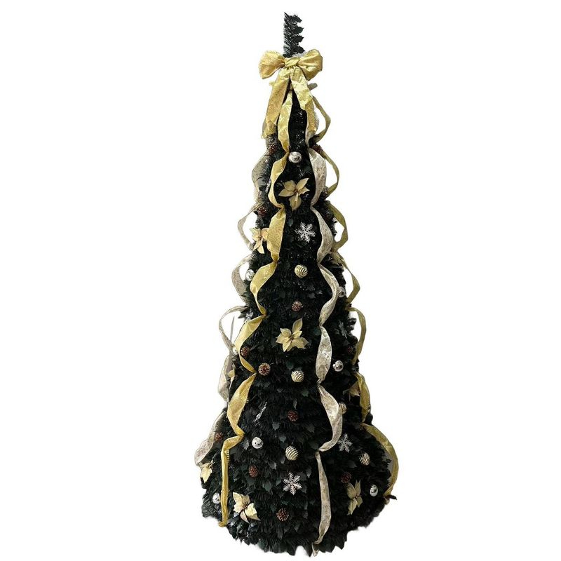 BrylaneHome Fully Decorated Pre-Lit 41/2' Pop-Up Christmas Tree - Silver Gold