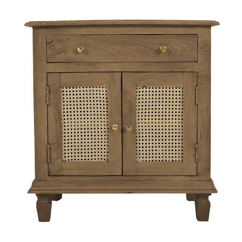 The Urban Port 30" Nightstand Table Rattan Cabinet Doors and Drawer Fronts Sandblasted Brown Mango Wood Brown