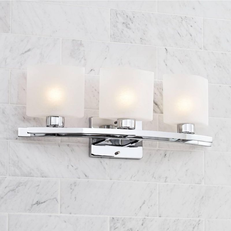 Possini Euro Design Modern Wall Light Chrome Hardwire 23 1/2" 3-Light Fixture White Linen Glass for Bedroom Bathroom Vanity Reading Living Room House