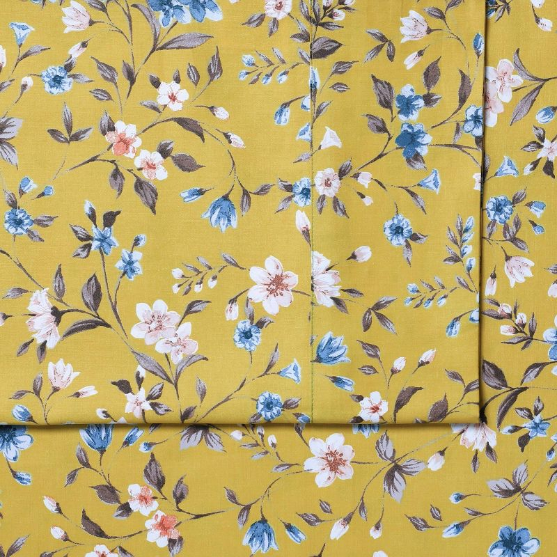 Azores Home California King 300 Thread Count Organic Cotton Deep Pocket Printed Sheet Set Carolina Yellow: Sateen Weave