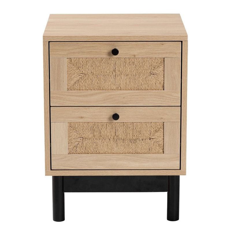 Baxton Studio Cherelle 2 Drawer End Table Light Brown/Black:Nightstand, Particle Board Construction