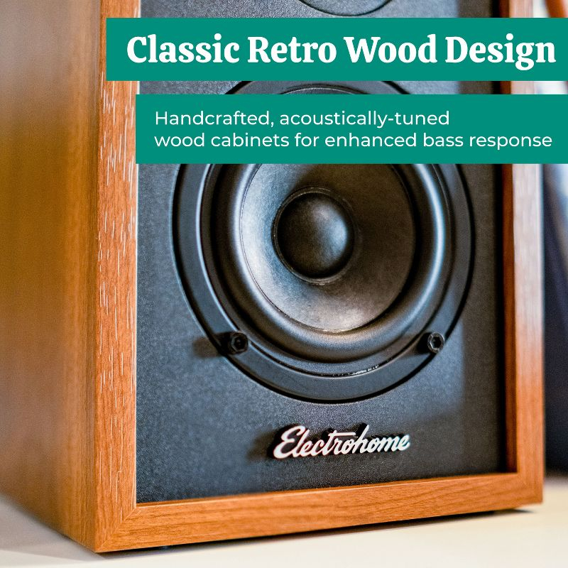 Electrohome Montrose Vinyl Record Player with Berkeley Powered Bluetooth Bookshelf Speakers for Warm Natural Sound, Teak - Teak