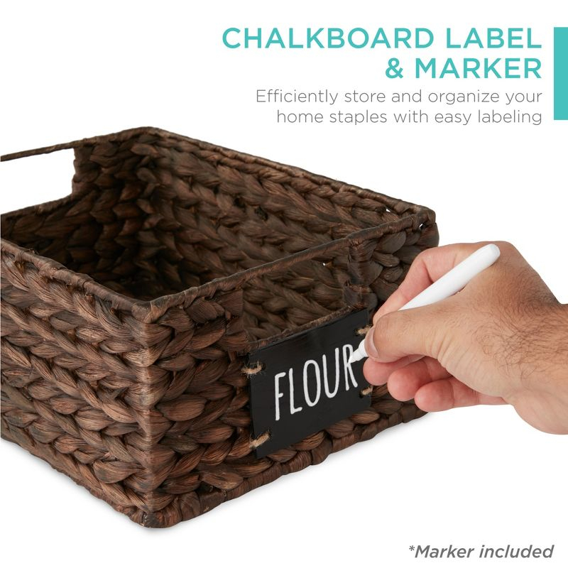 Best Choice Products Set of 4 12in Woven Water Hyacinth Pantry Baskets w/ Chalkboard Label, Chalk Marker - Brown