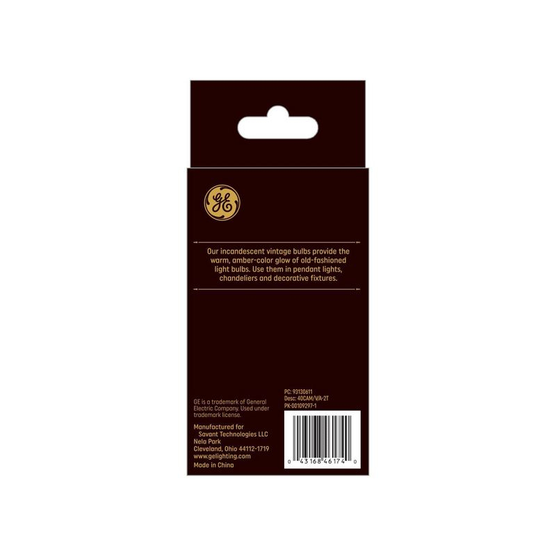 GE Household Lighting 2pk CA10 INC Vintage Style 40W Light Bulb Amber
