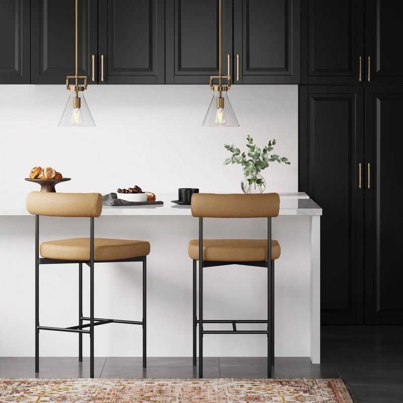 Nathan James Set of 2 Dahlia Counter Height Barstools Brown Faux Leather