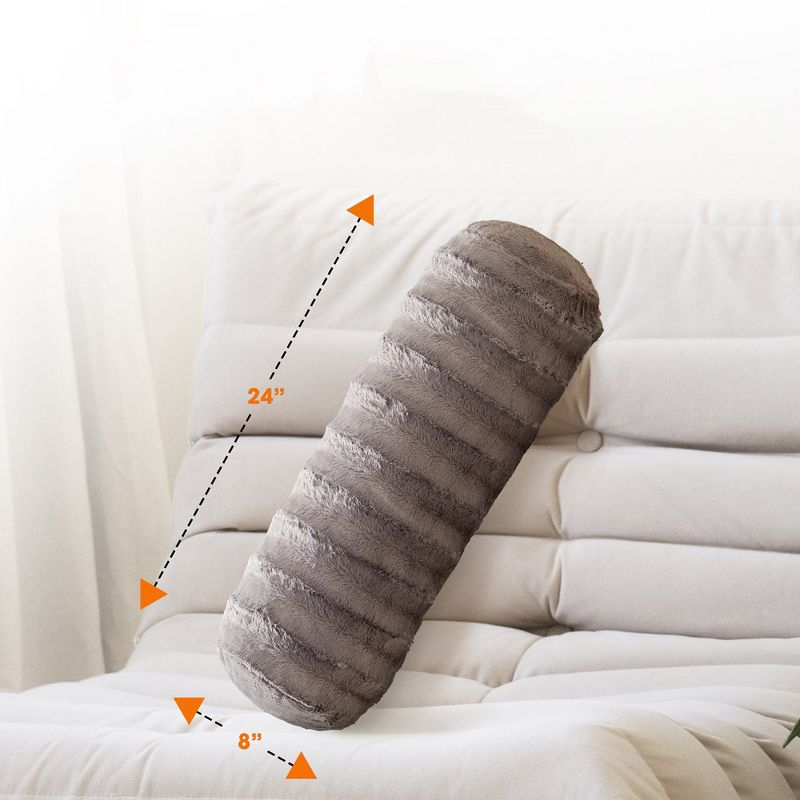 Cheer Collection Decorative Faux Fur Bolster Pillows Set of 2 - Gray (8" x 24")