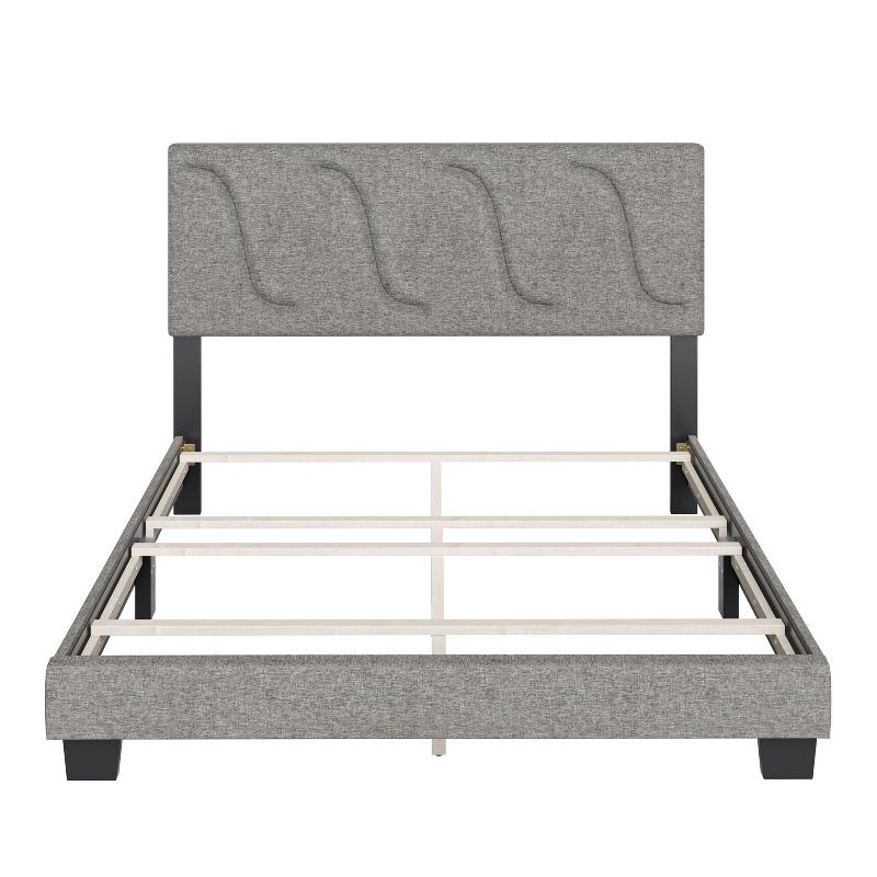 Boyd Sleep VMI0405GYQN Aberdeen Linen Upholstered Queen Size Platform Bed Frame with Decorative Design Headboard and Wood Slat Supports, Grey