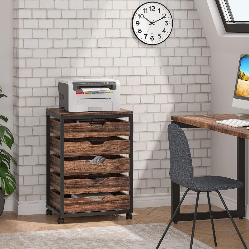 Tribesigns 5 Drawer Storage Dresser Cabinet Rustic Brown