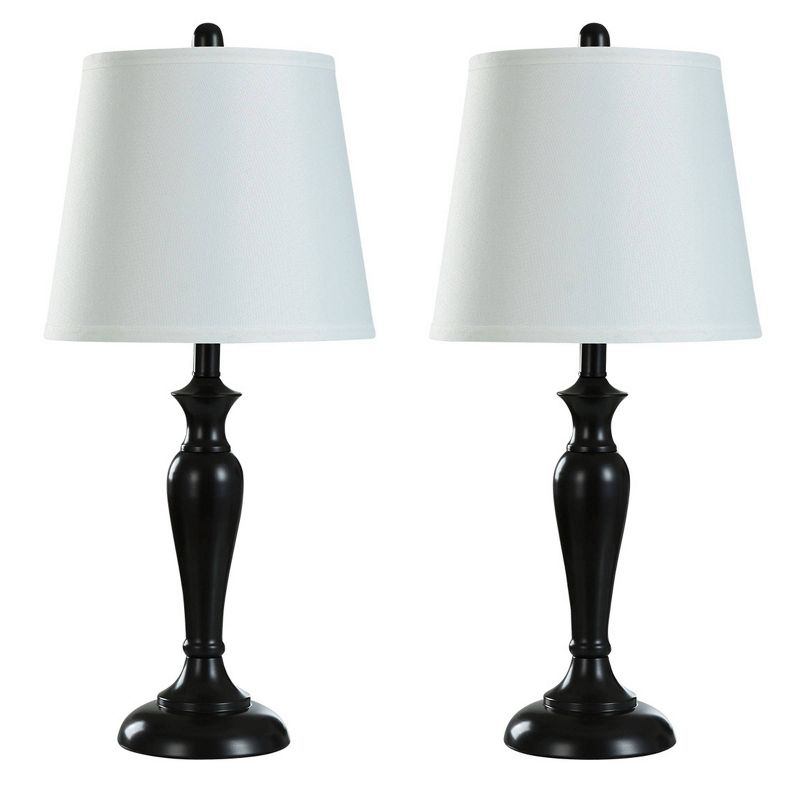 2 Table Lamps and 1 Floor Lamp Oiled Bronze with White Hardback Shades - StyleCraft: UL Listed, Metal Body, Linen Shade, 3-Way Switch