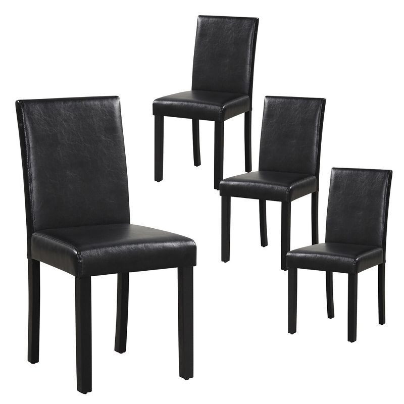 Tangkula Dining Chair Set of 4 w/ Acacia Wood Frame & Rubber Wood Legs Padded Backrest Black
