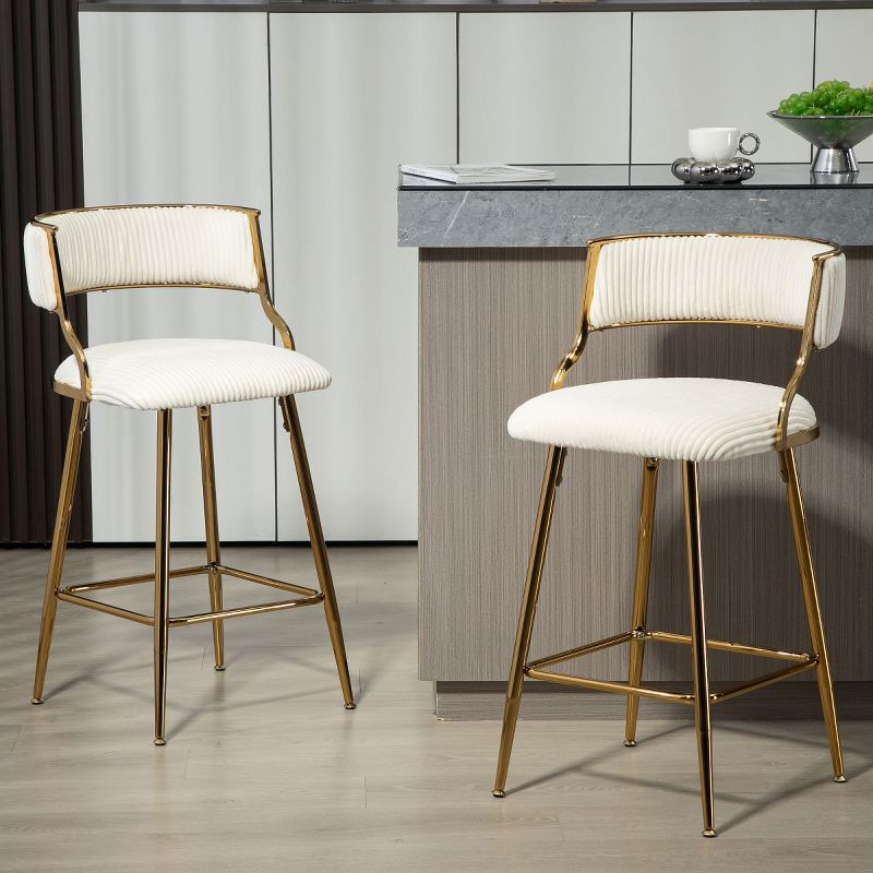 26‘’ Modern Beige Fabric Upholstered Counter Height Bar Stools Set of 2,Armless Bar Chairs with Backs&Footrest,Kitchen Island Stools-Cuddlewood