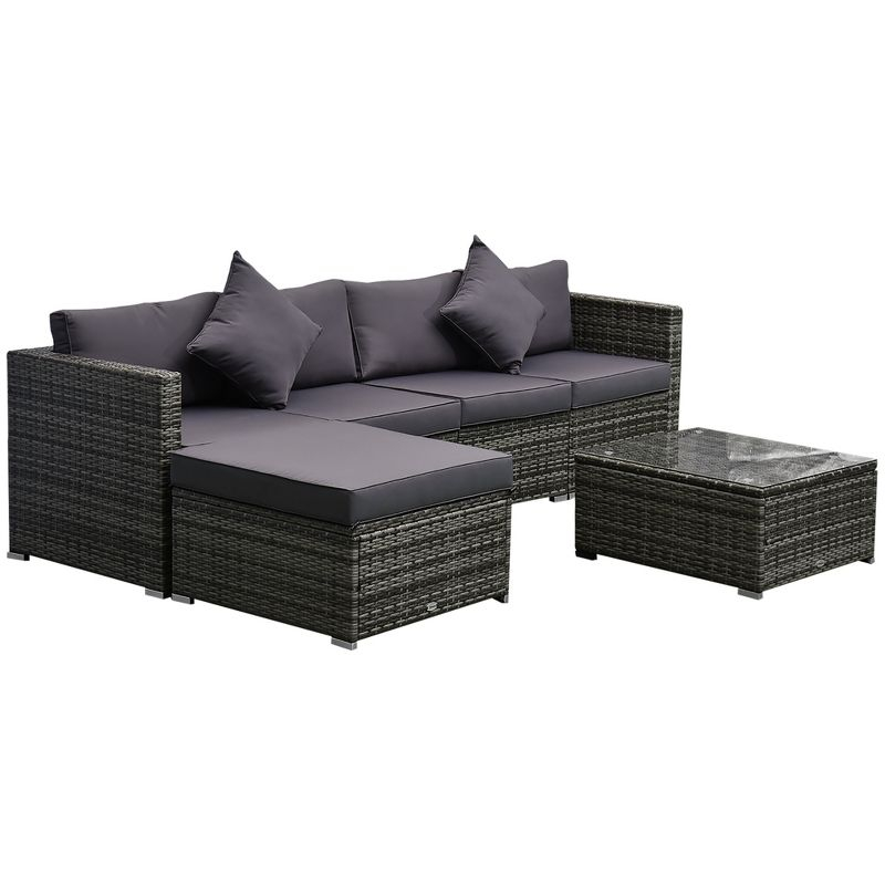 Outsunny 6 Pieces Patio Furniture Sets Outdoor Wicker All Weather PE Rattan Sectional sofa set with Ottoman, Cushions & Tempered Glass Desktop, Gray