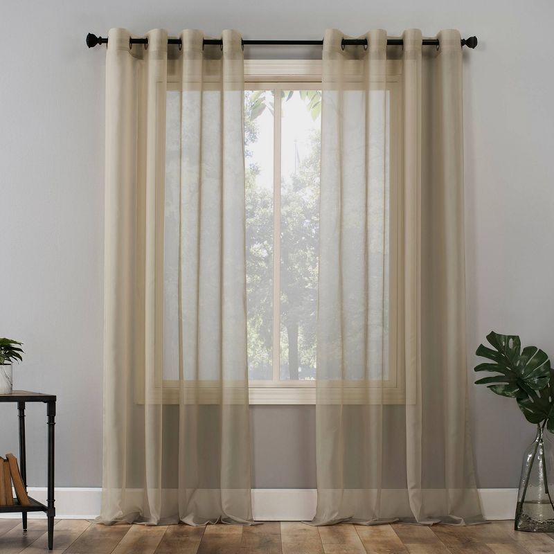 95"x59" Emily Sheer Voile Grommet Top Curtain Panel Beige - No. 918: Modern Indoor Polyester Drapery