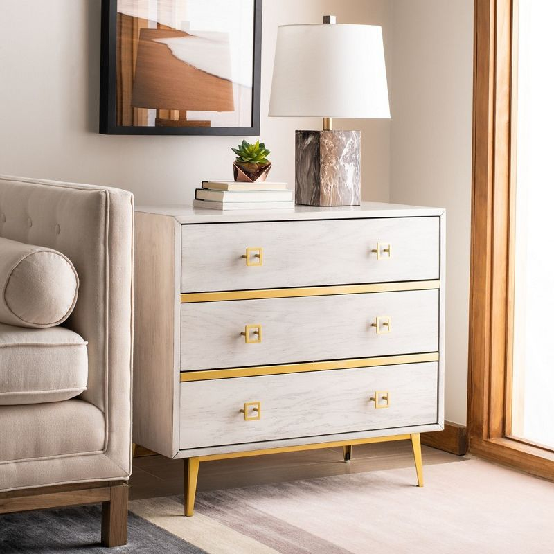 Katia 3 Drawer Chest - CHS6413 - White Wash/Gold - Safavieh