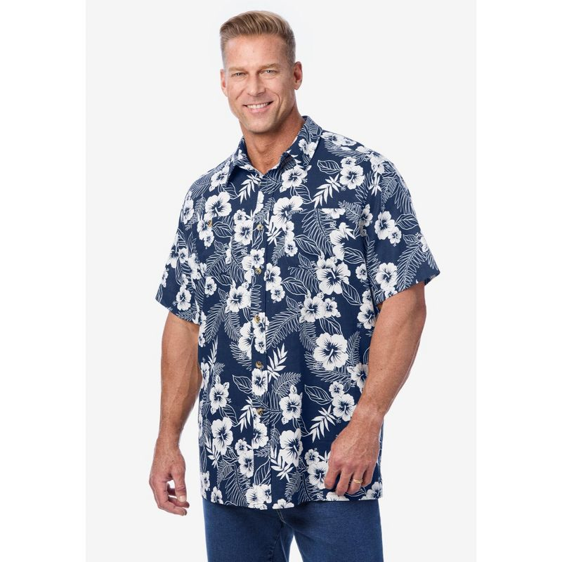 KingSize Men's Big & Tall Short-Sleeve Linen Shirt - 2XL, Navy Tropical