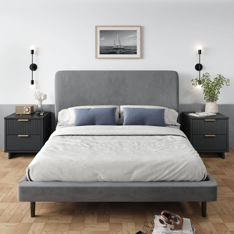 Manhattan Comfort Set of 2 Granville 2 Drawer Nightstands Dark Gray: Modern Design, Soft Close, Metal Handles