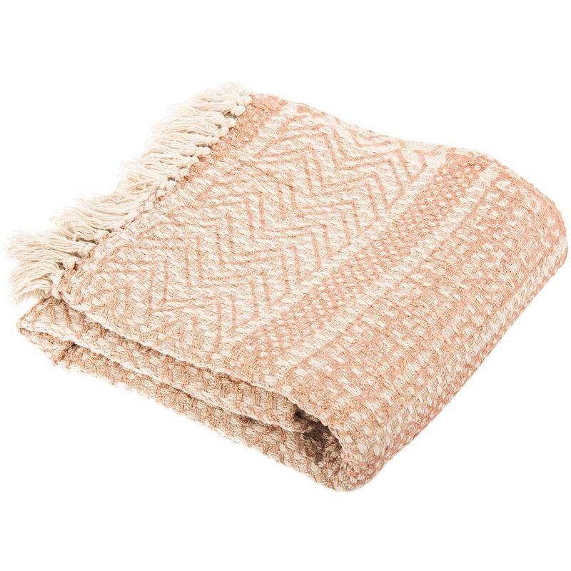 Becks Fringe Throw Blanket - Beige/Pink - 50" x 60" - Safavieh .