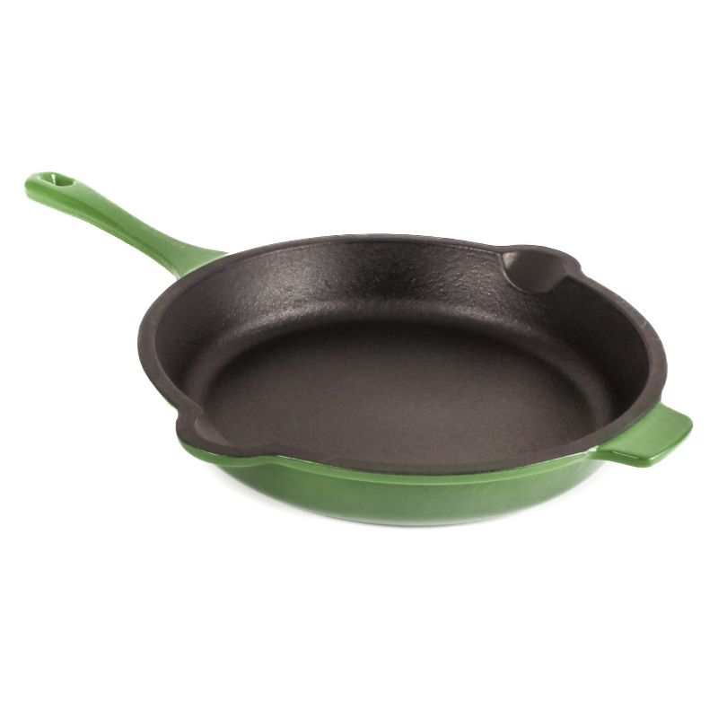 BergHOFF Neo 2Pc Cast Iron Cookware Set, 11" Grill Pan & 10" Fry Pan, Green