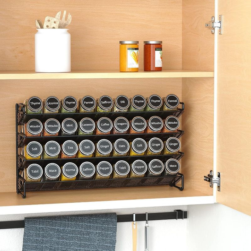 Spice Rack Organizer with 36 Jars, 386 Labels, for Cabinet, Countertop, Pantry or Wall Mount