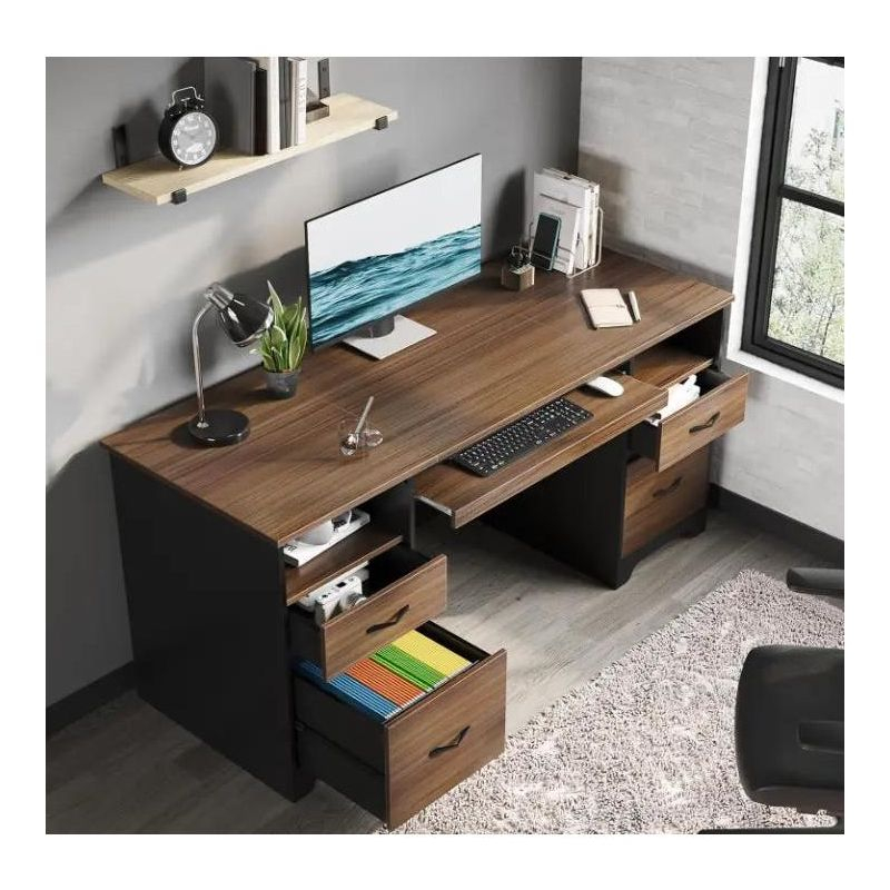 Bestier 59” Computer Desk with 4 Drawers, Office Executive Desk with File Drawer, Keyboard Tray for Home Office, Gray