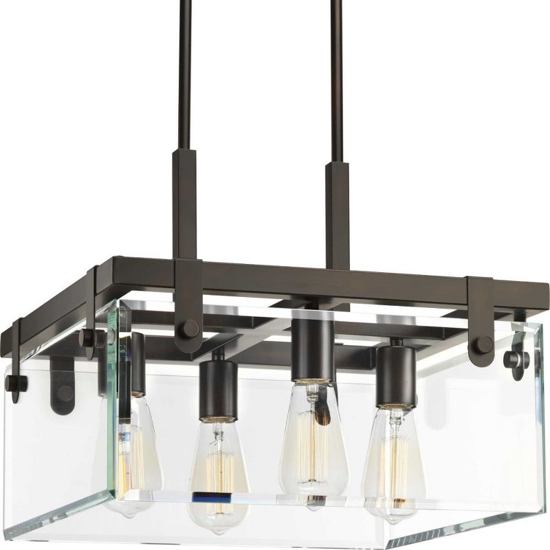 Progress Lighting Glayse 4-Light Semi-Flush Convertible Fixture, Antique Bronze, Beveled Glass Shade