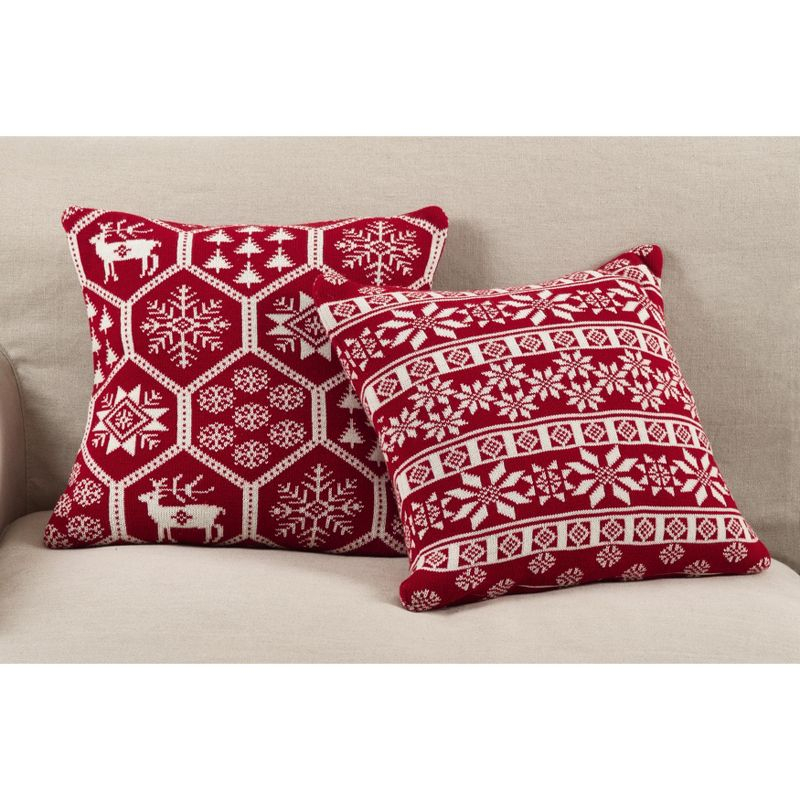 Saro Lifestyle Winter Snowflake Nordic Design Poly Filled Throw Pillow, Red, 18"x18"
