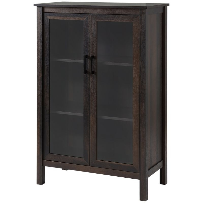 HOMCOM Sideboard Buffet Cabinet, Kitchen Storage Cabinet, Accent Cabinet with Double Glass Doors and Adjustable Shelves, Brown