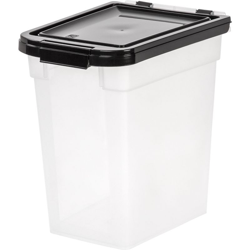 IRIS USA 10 Lbs / 12.75 Qt WeatherPro Airtight Pet Food Storage Container, Clear/Black