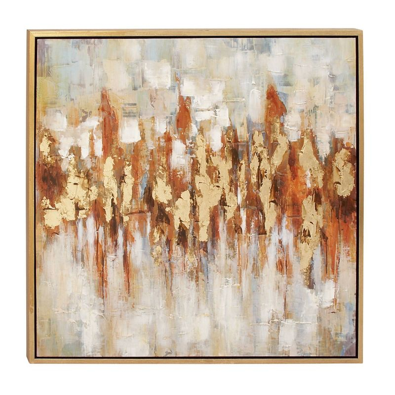 Canvas Abstract Framed Wall Art with Gold Frame Gold - Olivia & May: Elegant Decor, Vertical Orientation, Sawtooth Hanging