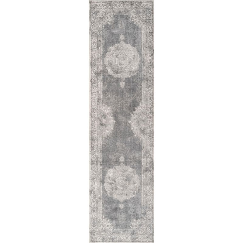 2'x10' Rosalia Cottage Medallion Runner Rug, Gray/Dark Gray - JONATHAN Y
