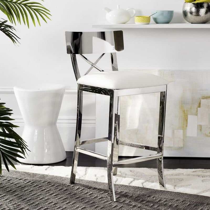 Zoey 35"H Stainless Steel Cross Back Counter Stool - FOX2035 - White - Safavieh Couture