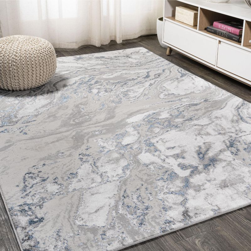 8'x10' Swirl Marbled Abstract Area Rug, Gray/Blue - JONATHAN Y