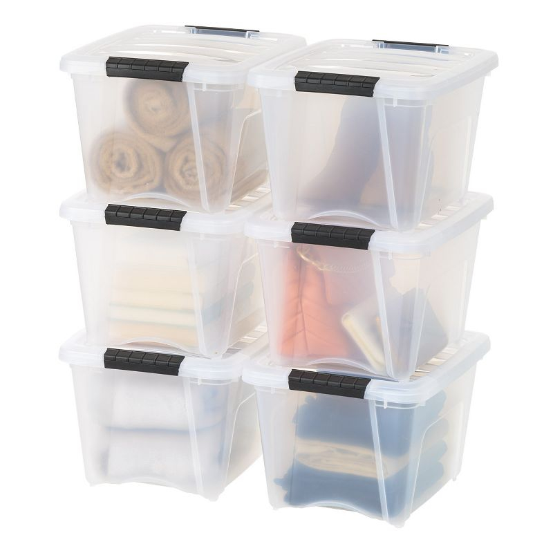 IRIS USA 19 Qt Stackable Plastic Storage Bins with Lids, 6 Pack - BPA-Free, Made in USA - See-Through Organizing Solution, Latches, Durable, Clear
