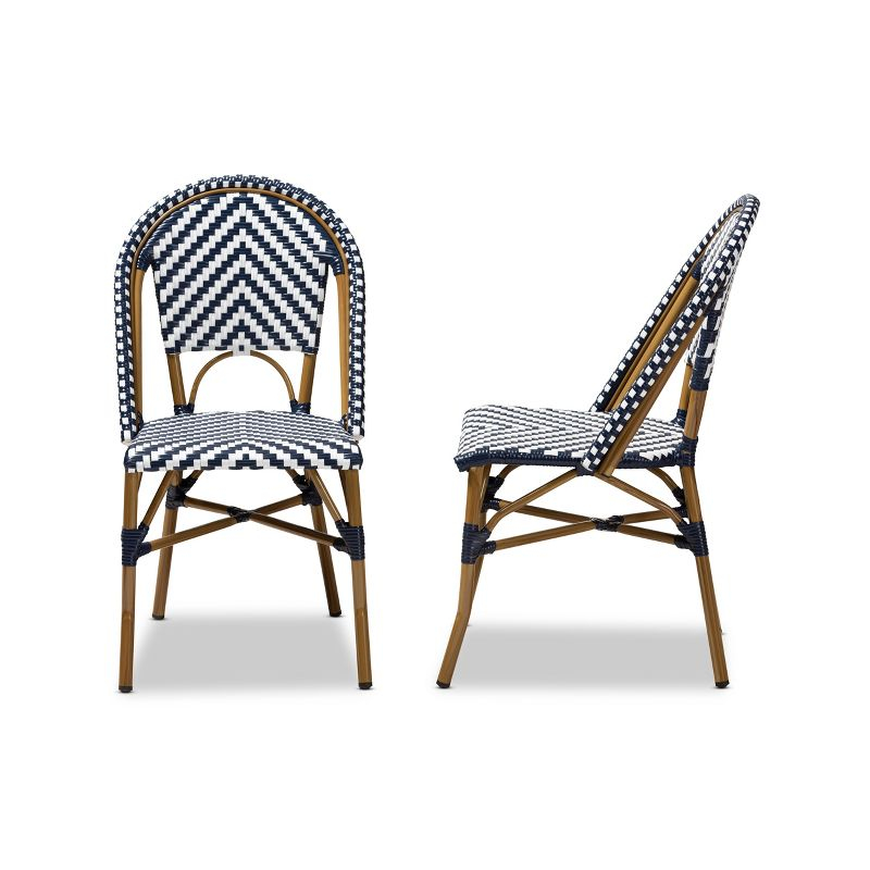 Set of 2 Celie Indoor and Outdoor Stackable Bistro Dining Chairs White/Blue - BaxtonStudio