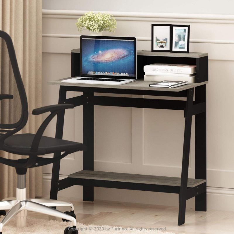 Furinno 31.6" Small Industrial Computer Desk Home Office Study Writing Desk with Open Shelf,Black/French Oak
