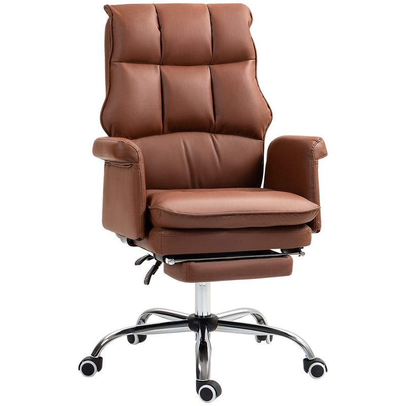 HOMCOM Executive Office Chair with Footrest, Ergonomic Office Chair, Reclining PU Leather Computer Chair, Brown