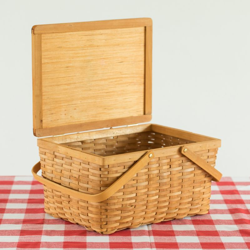 Vintiquewise Woodchip Picnic Storage Basket with Cover and Movable Handles, Large
