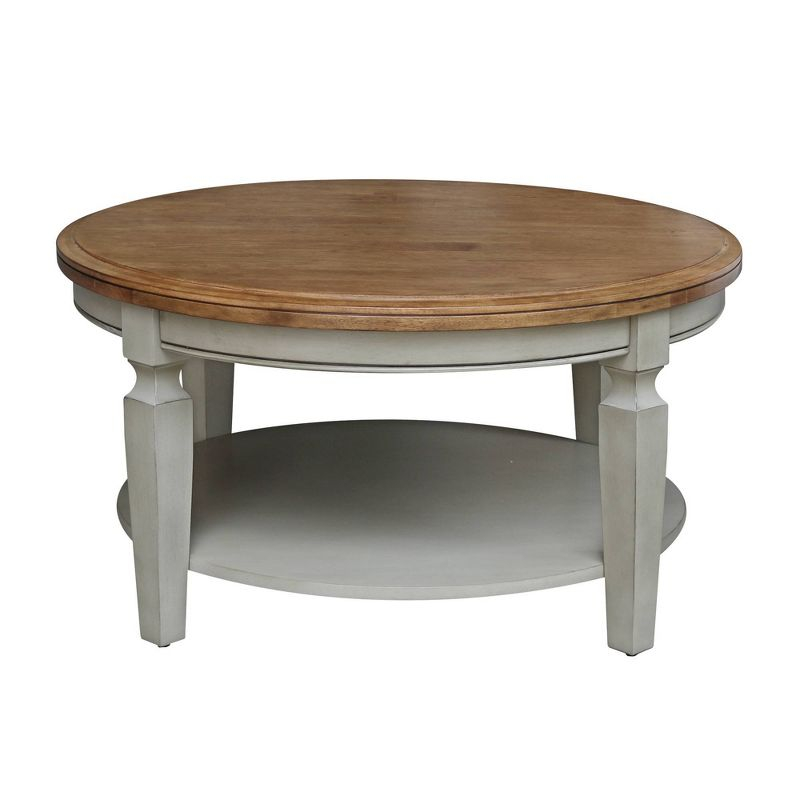 Vista Round Coffee Table Brown - International Concepts: Modern Two-Tone Wood, Fixed Shelf, 20.3"H x 38"W