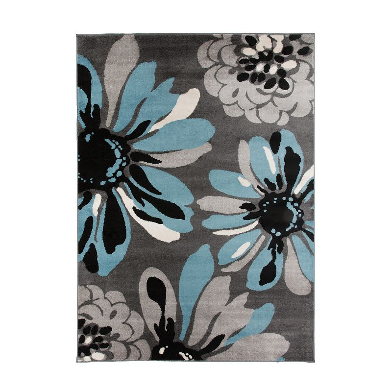 World Rug Gallery Contemporary Modern Flowers Area Rug - Blue 3'3" x 5':  Stain-Resistant,  Low Pile,  Floral Pattern