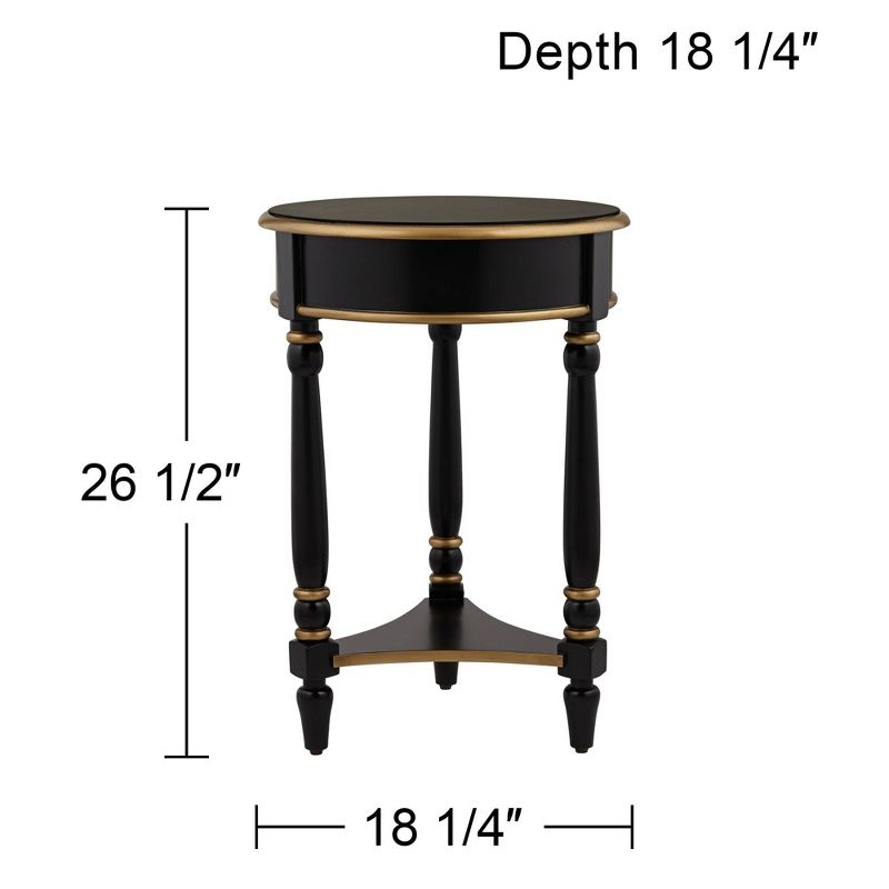 55 Downing Street Cason Vintage Wood Round Accent Side End Table 18 1/4" Wide with Shelf Black Gold Trim for Living Room Bedroom Bedside Entryway Home